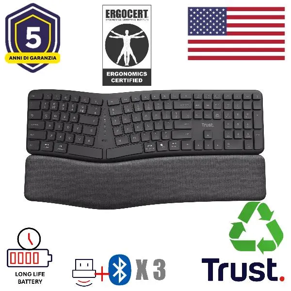 Trust Keyra Ergo Multi Wrls Keyboard Us 25459 - immagine 1