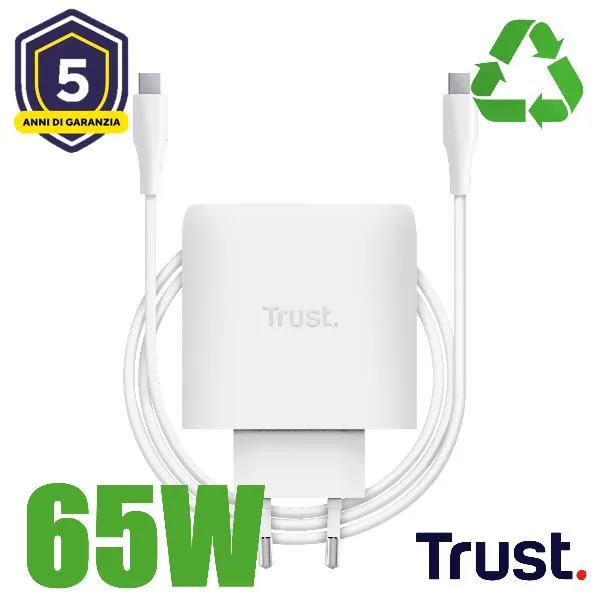 Trust Maxo 65W Usb-C Gan Charger White 25524 - immagine 1