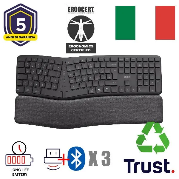 Trust Keyra Ergo Multi Wrls Keyboard It 25706TRS - immagine 1