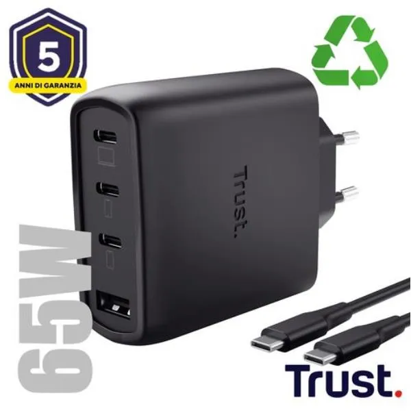 Trust Maxo 65W 4P Gan Charger Blk 26067 - immagine 1