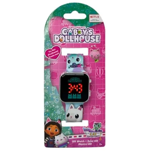 CARTOON Orologio da polso digitale Gabby's Dollhouse per bambine con schermo quadrante a led e cinturino in silicone - immagine 2