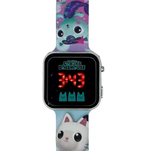CARTOON Orologio da polso digitale Gabby's Dollhouse per bambine con schermo quadrante a led e cinturino in silicone - immagine 3