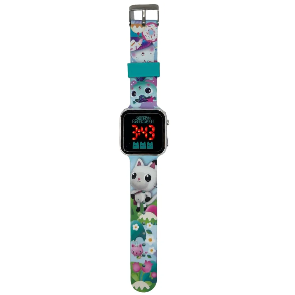 CARTOON Orologio da polso digitale Gabby's Dollhouse per bambine con schermo quadrante a led e cinturino in silicone - immagine 4
