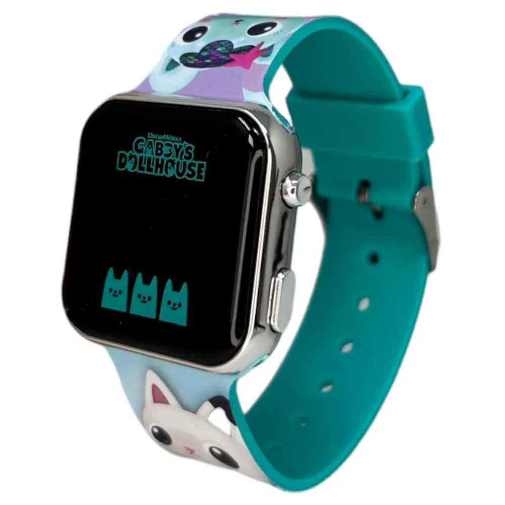 CARTOON Orologio da polso digitale Gabby's Dollhouse per bambine con schermo quadrante a led e cinturino in silicone - immagine 5