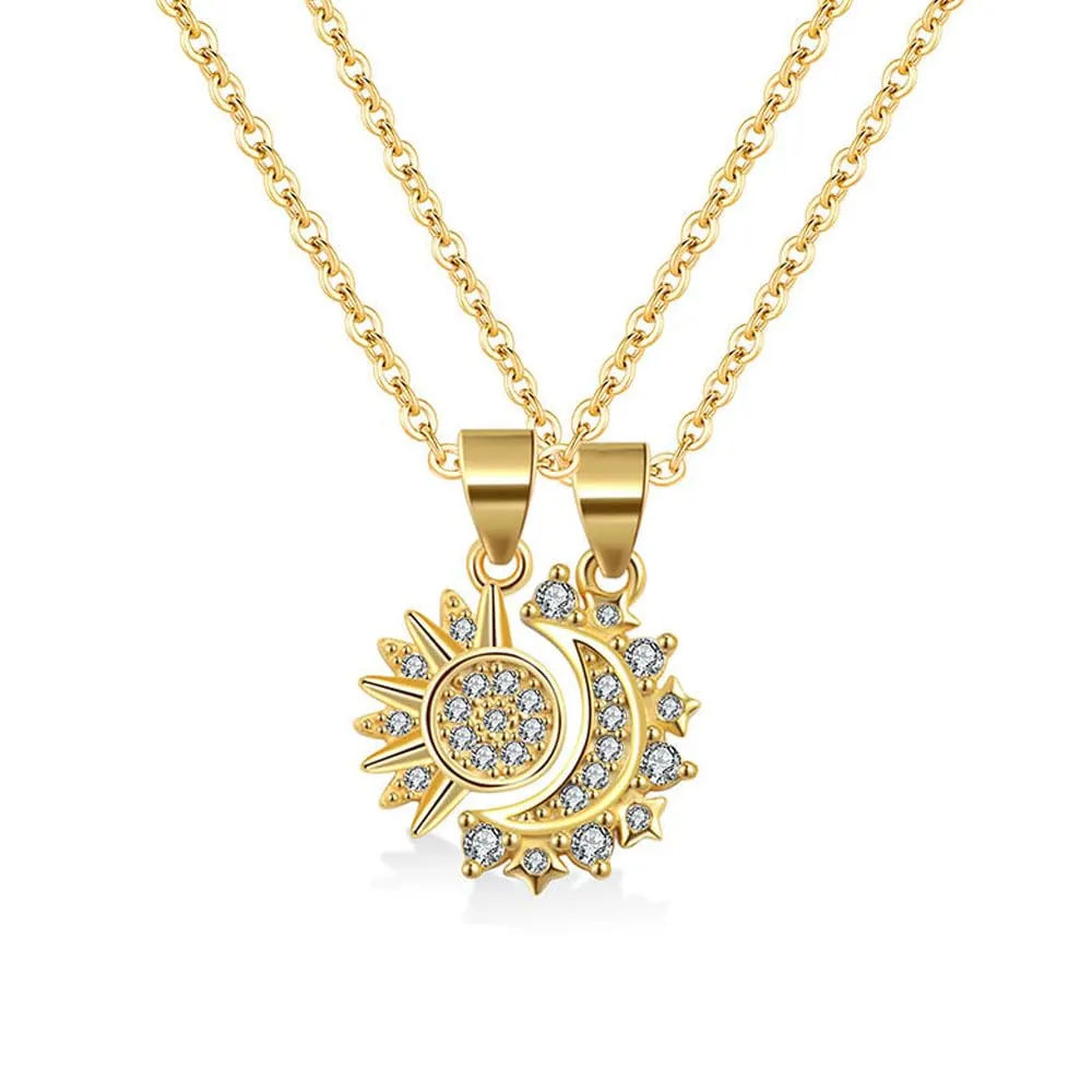 FDEETY Collana Sole e Luna per Coppia Adolescente Collana Mamma Figlia Amicizia Sorella Gioielli BFF Amicizia Regali 2 Pezzi Bianco - immagine 1