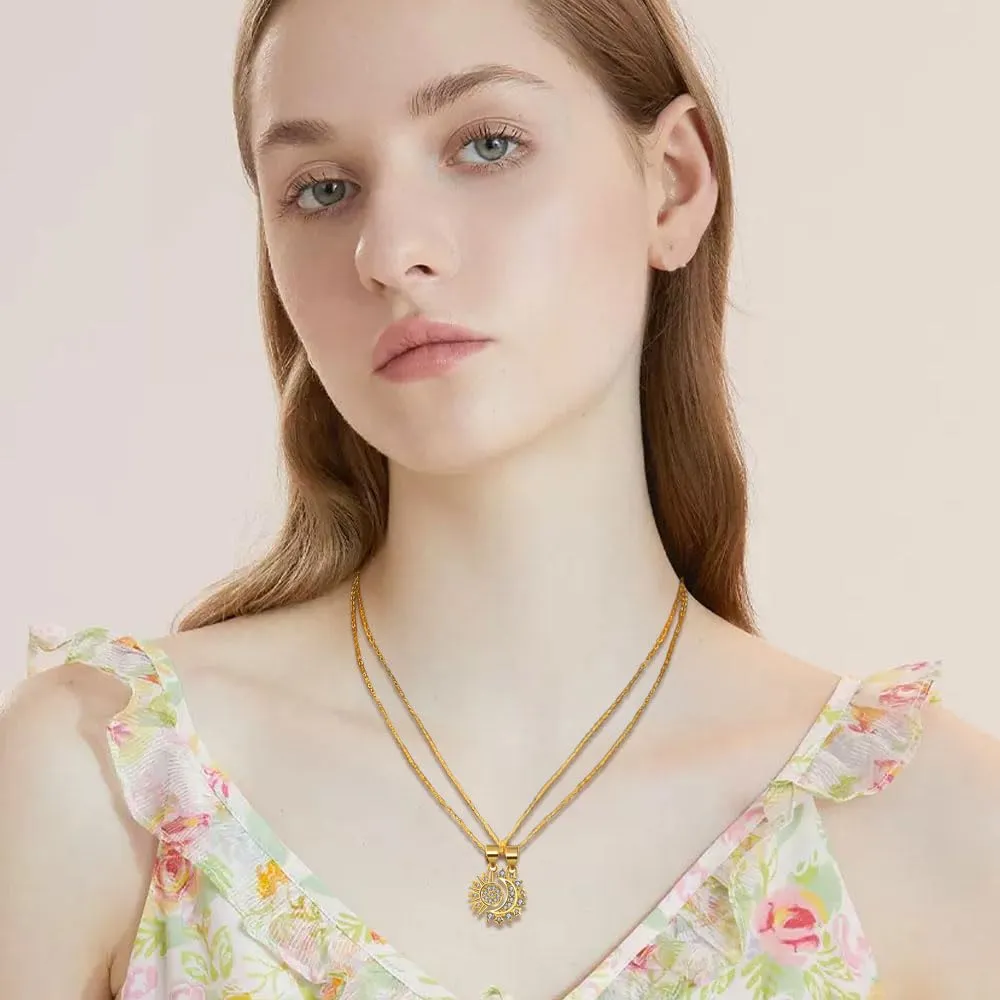 FDEETY Collana Sole e Luna per Coppia Adolescente Collana Mamma Figlia Amicizia Sorella Gioielli BFF Amicizia Regali 2 Pezzi Bianco - immagine 3