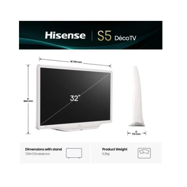 Hisense 32 S5Q Deco Bianco FHD QLED Smart Vidaa Refresh Rate 60HZ 32S5Q - immagine 1