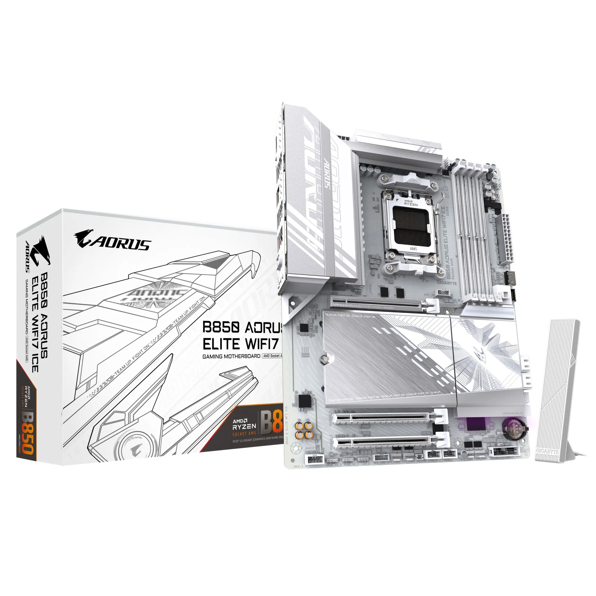 GIGABYTE B850 AORUS ELITE WIFI7 ICE Scheda Madre - CPU AMD Ryzen Serie 9000 VRM digitale 14+2+2 fasi fino a 8200MHz DDR5 (OC) 1xPCIe 5.0 + 2xPCIe 4.0 M.2 LAN 25 WIFI 7 USB 3.2 Gen 2x2 - immagine 1