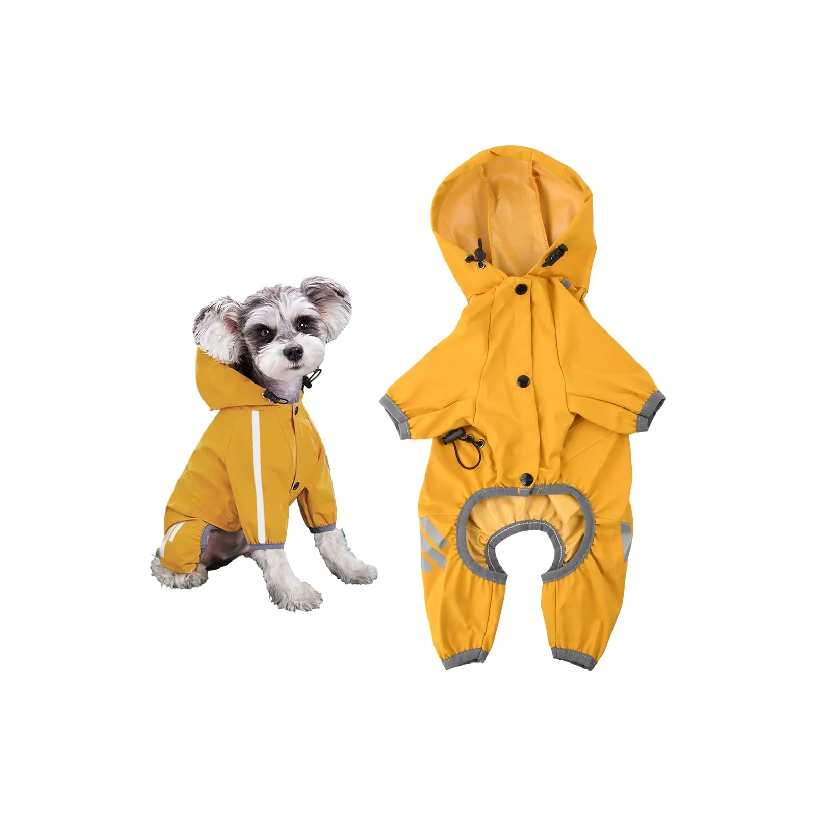 Amexo Giacca Impermeabile per Cani con Cappuccio Cappotto Antipioggia a 4 Gambe con Strisce Riflettenti e Foro per Colletto per Cani di Taglia Piccolo Media (M) - immagine 1
