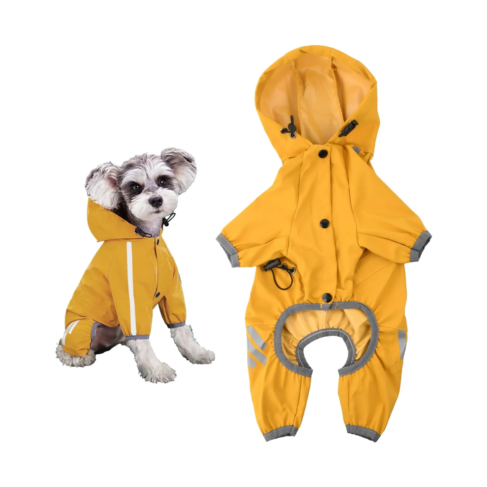 Amexo Giacca Impermeabile per Cani con Cappuccio Cappotto Antipioggia a 4 Gambe con Strisce Riflettenti e Foro per Colletto per Cani di Taglia Piccolo Media (XL) - immagine 1
