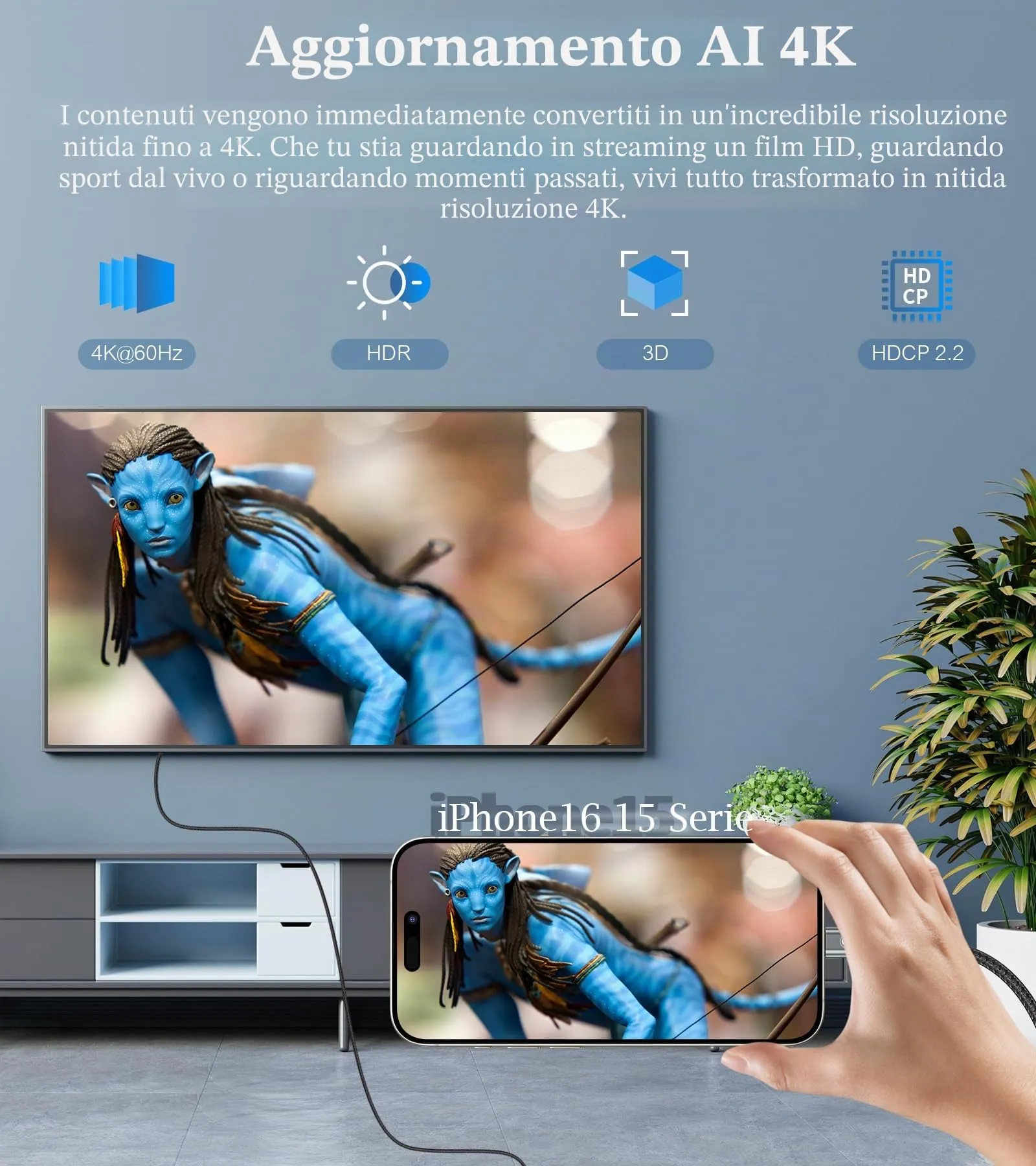 Cavo HDMI USB C 4M,4K@60hz Adattatore Type C a HDMI,Cavo hdmi iphone usb-c - immagine 2