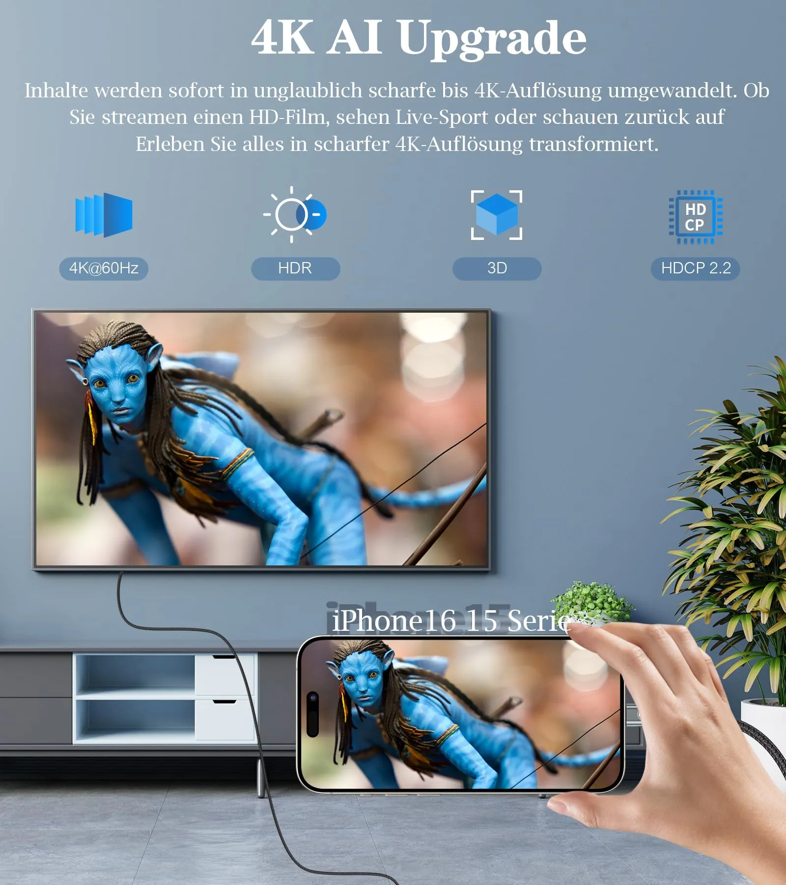 Cavo HDMI USB C 5M,4K@60hz Adattatore Type C a HDMI,Cavo hdmi iphone usb-c - immagine 2