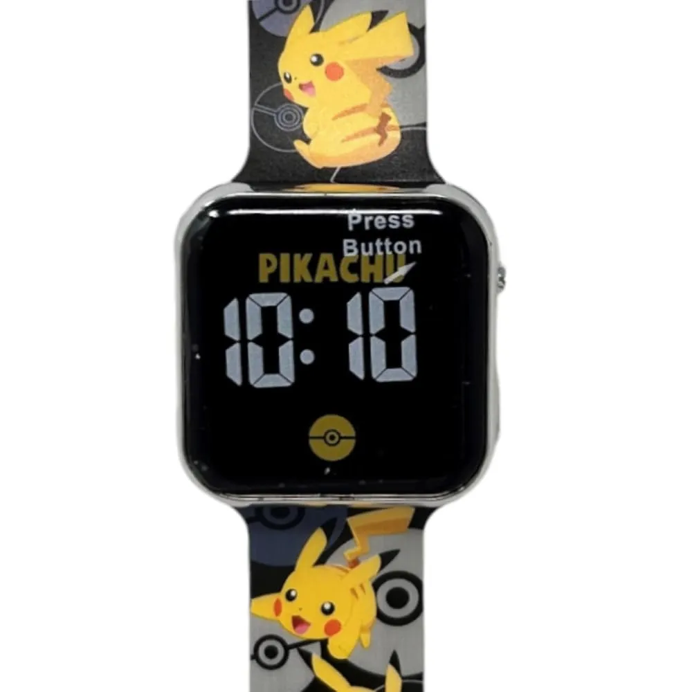 CARTOON Orologio da polso digitale Pikachu per bambini con schermo quadrante a led e cinturino in silicone - immagine 4
