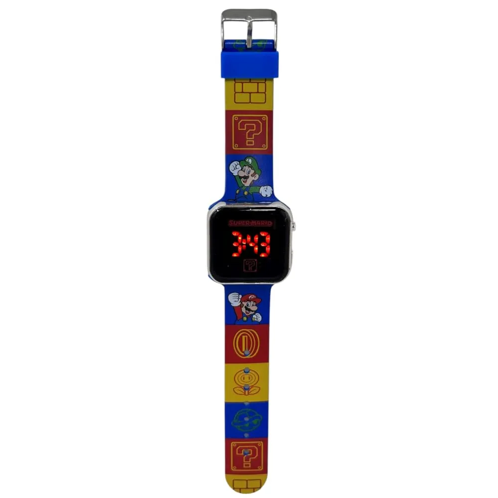 CARTOON Orologio da polso digitale Super Mario e Luigi per bambini con schermo a led e cinturino in silicone - immagine 2