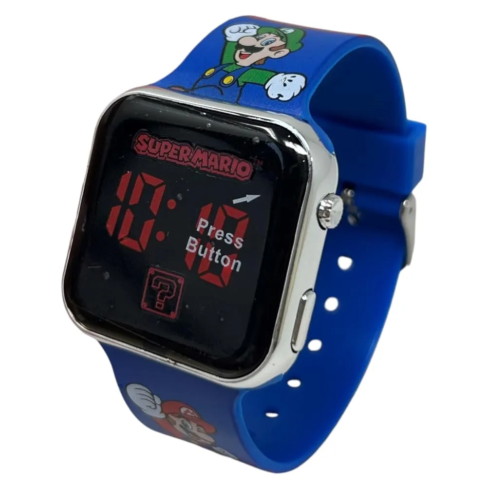 CARTOON Orologio da polso digitale Super Mario e Luigi per bambini con schermo a led e cinturino in silicone - immagine 3