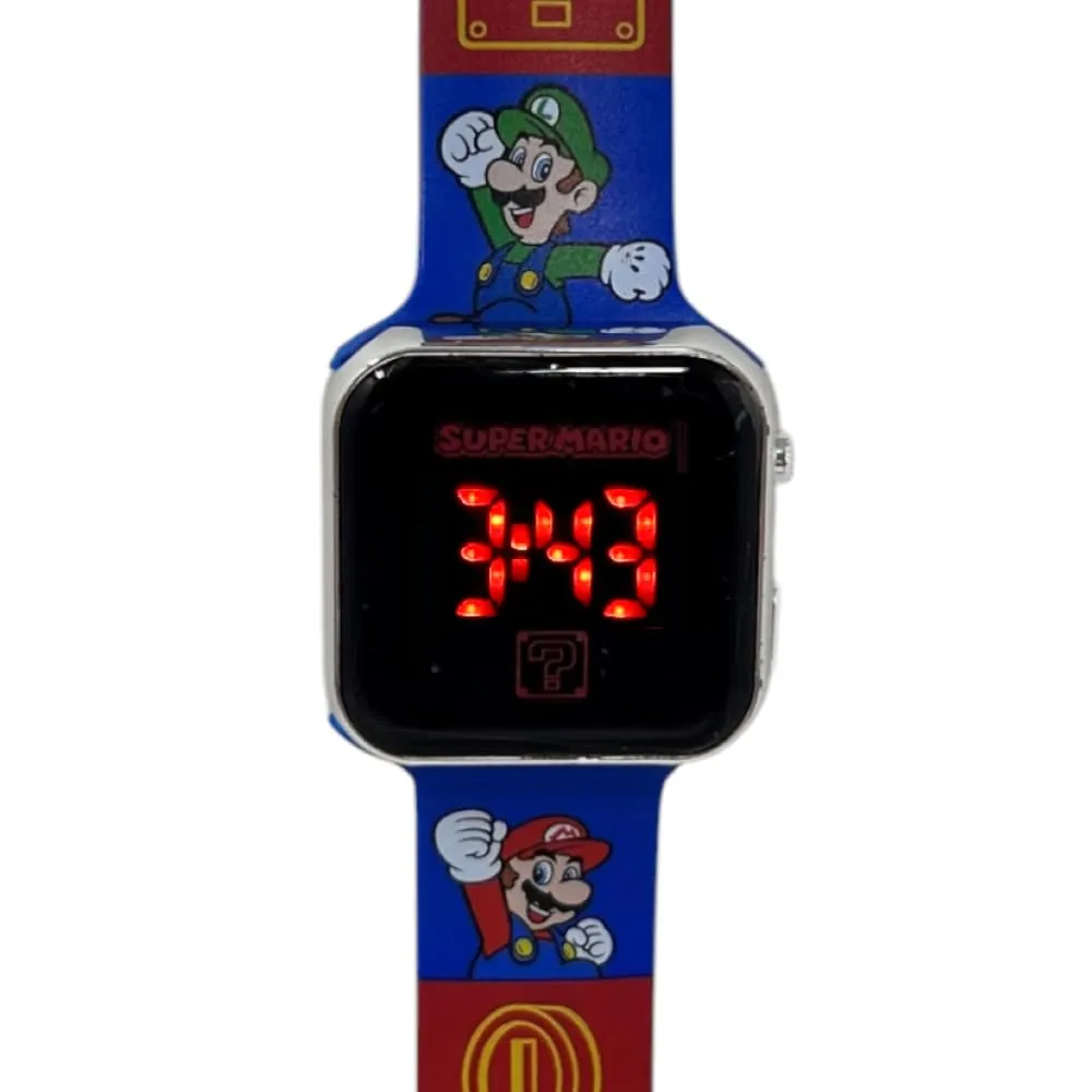 CARTOON Orologio da polso digitale Super Mario e Luigi per bambini con schermo a led e cinturino in silicone - immagine 4