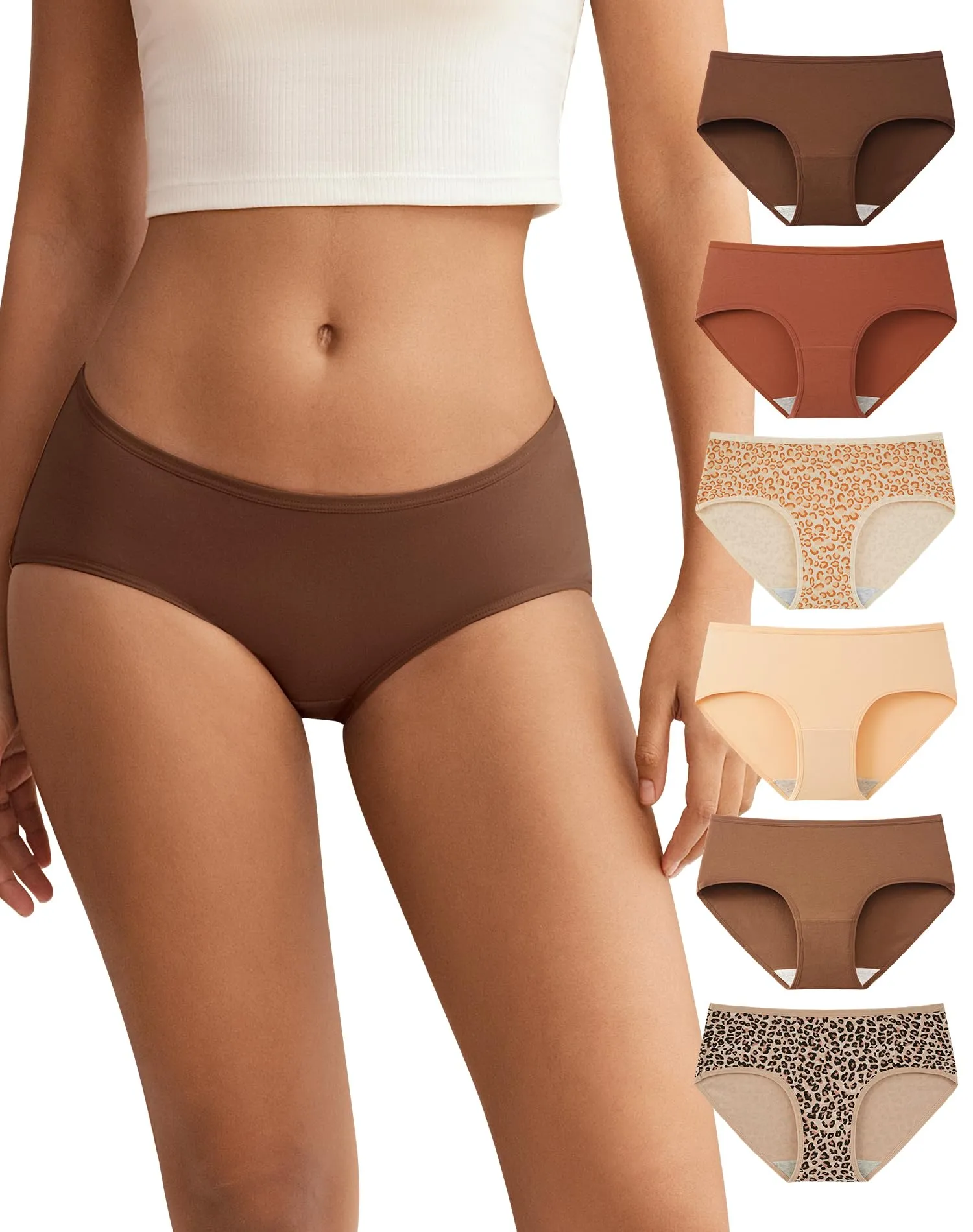 INNERSY Mutande Donna Vita Media Slip Cotone Elasticizzato Intimo Leopardo Culotte Morbido 6 Pack (M, 4 Serie Marrone, 2 Leopardo) - immagine 1