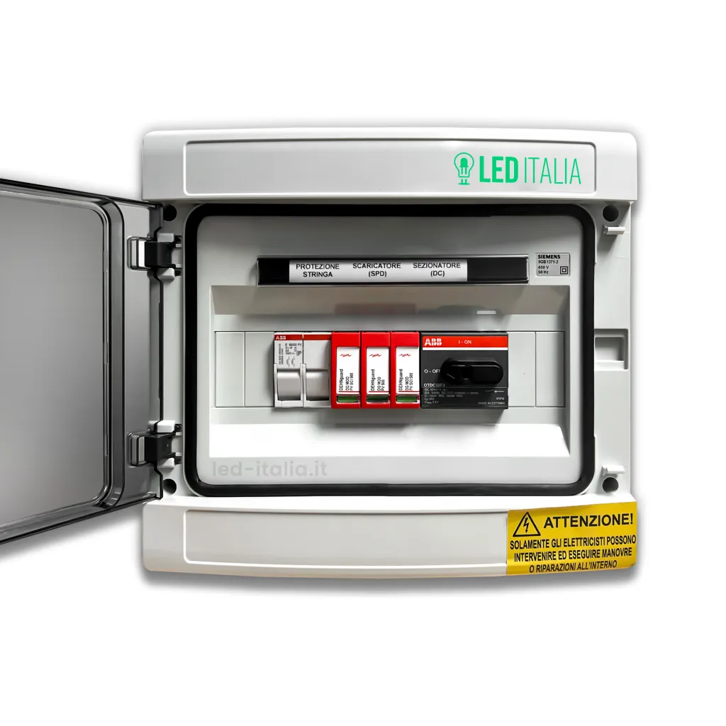 Quadro Di Campo Dc 1 Stringa 1 Mppt 1000Vdc 20A Con Centralino Ip65 8 Moduli Versione Sezionatore + Portafusible E Scaricatore Abb / Dehn - immagine 1