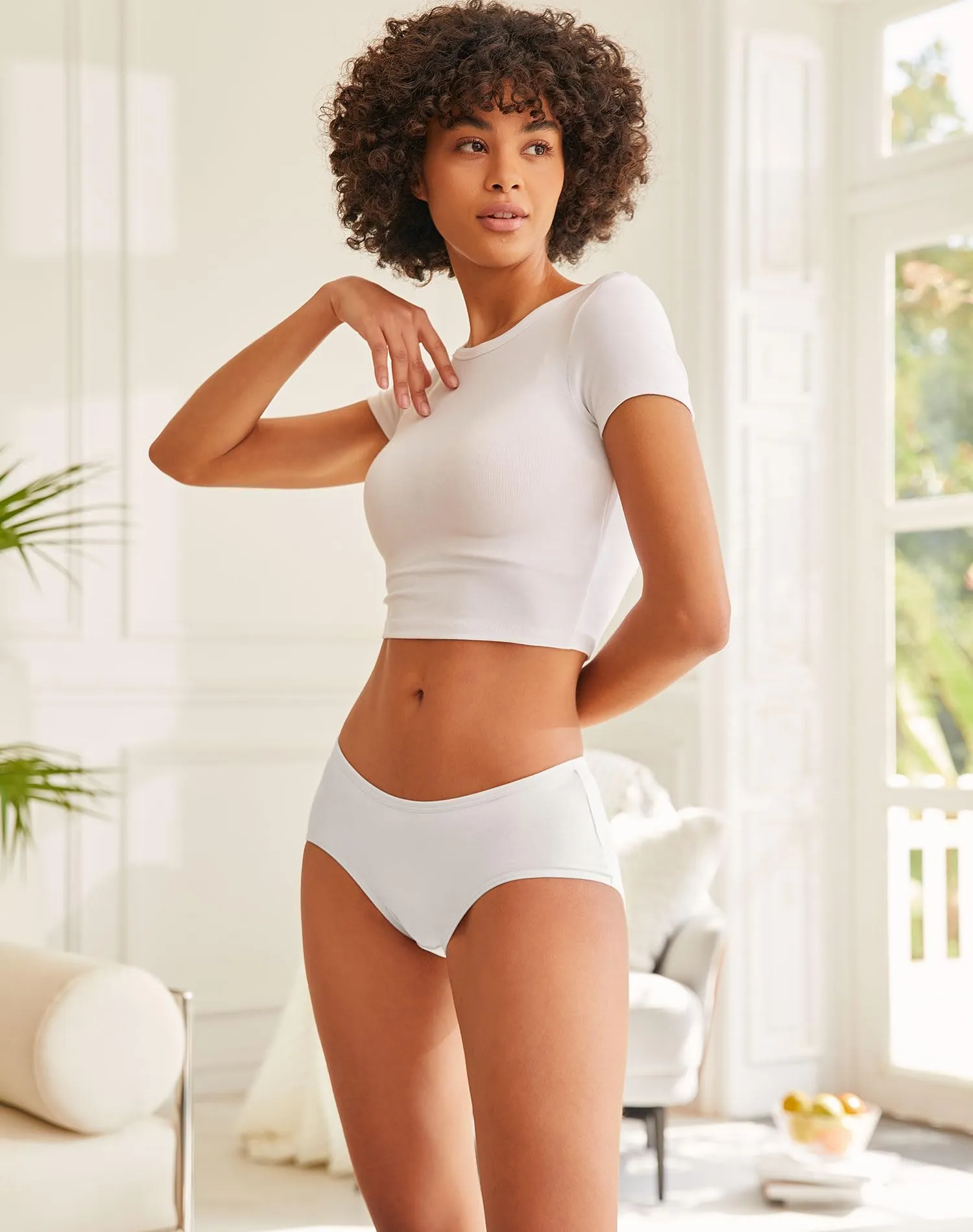INNERSY Mutande Donna Cotone Bianco Slip Vita Media Culotte Elasticizzato Intimo Comode Pacco da 6 (S, Bianco Classico) - immagine 3