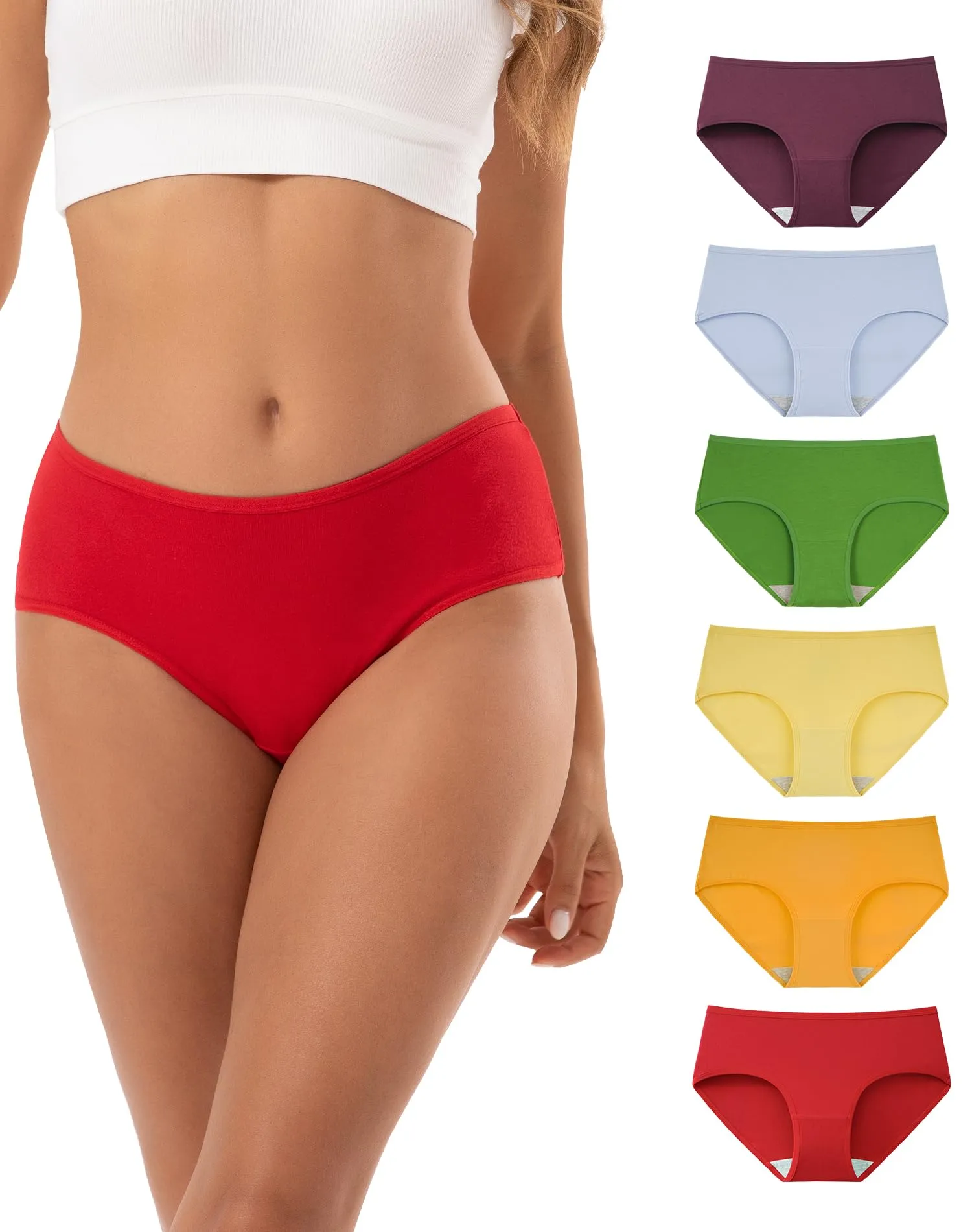 INNERSY Slip Donna Cotone Vita Media Mutande Midi Multicolore Culotte Comode Mutandine Pacco da 6 (S, Color Arcobaleno) - immagine 1