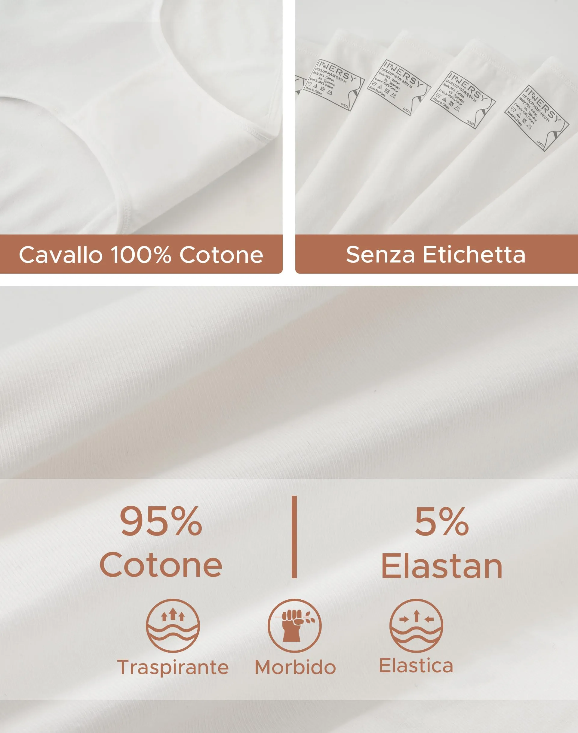 INNERSY Mutande Donna Cotone Bianco Slip Vita Media Culotte Elasticizzato Intimo Comode Pacco da 6 (L, Bianco Classico) - immagine 5