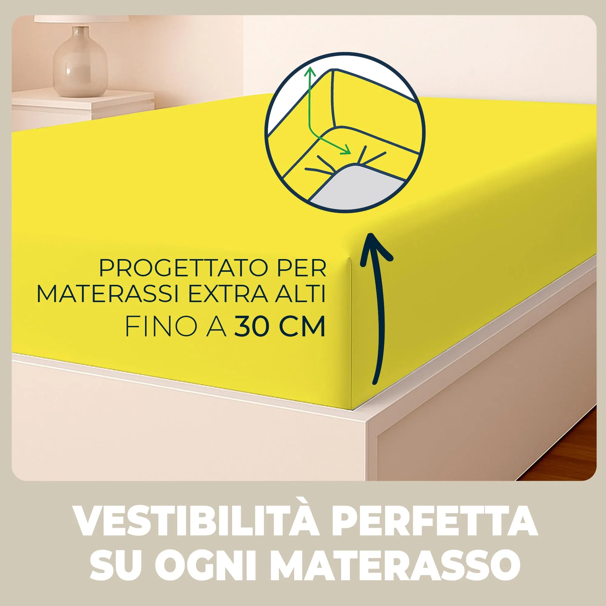 Lenzuola con Angoli una Piazza e Mezza 140x190 cm Giallo in 100% Puro Cotone per Materasso fino a 30cm Tessuto Anti-Acaro e Traspirante di Alta Qualità Morbido Durevole e Lavabile in Lavatrice - immagine 2
