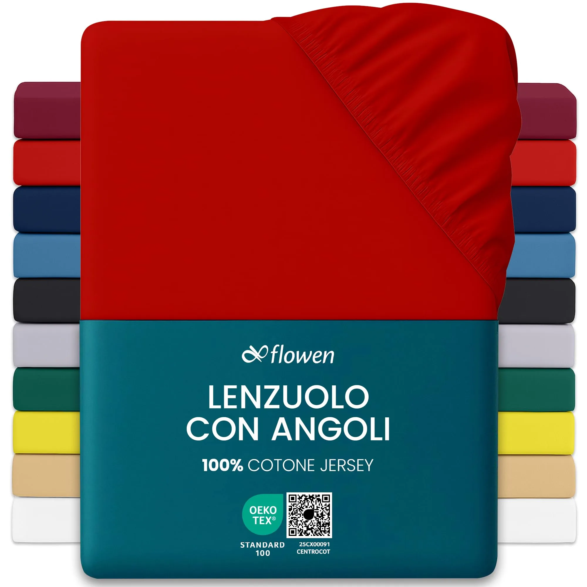Lenzuola con Angoli una Piazza e Mezza 120x200 cm Rosso in 100% Puro Cotone per Materasso fino a 30cm Tessuto Anti-Acaro e Traspirante di Alta Qualità Morbido Durevole e Lavabile in Lavatrice - immagine 1