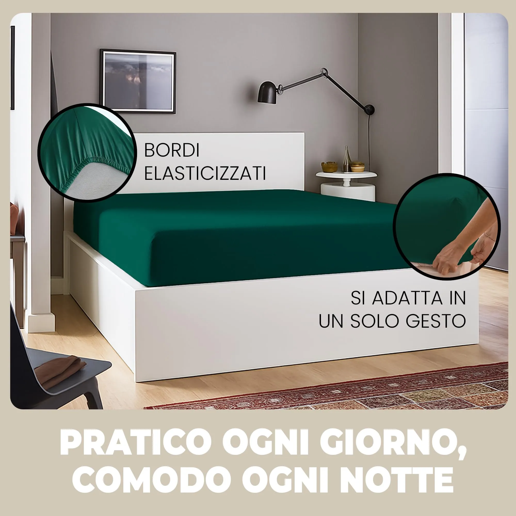 Lenzuola con Angoli una Piazza e Mezza 140x200 cm Verde in 100% Puro Cotone per Materasso fino a 30cm Tessuto Anti-Acaro e Traspirante di Alta Qualità Morbido Durevole e Lavabile in Lavatrice - immagine 5