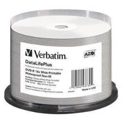 Verbatim Dvd-R 16X Wide Printable Glossy Waterproof Non-Id 50PK Spindle 43734 - immagine 1