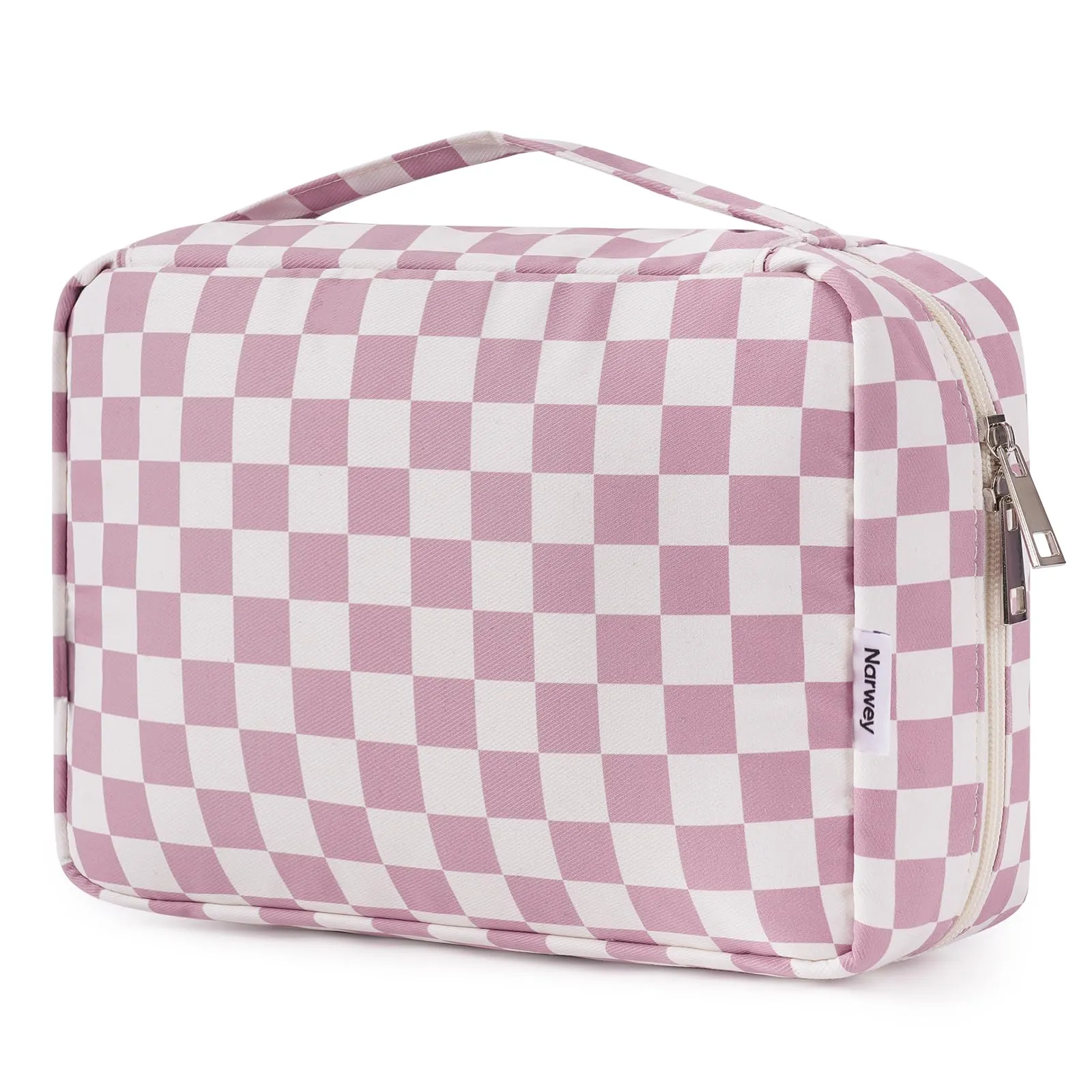 Narwey Beauty Case da Viaggio, Beauty Case da Appendere per Donna Uomo, Borsa da toilette Wash Bag da Travel Kit Viaggio, Trousse Pochette Trucchi Donna per Viaggio Accessori (Scacchiere Rosa Polvere) - immagine 1