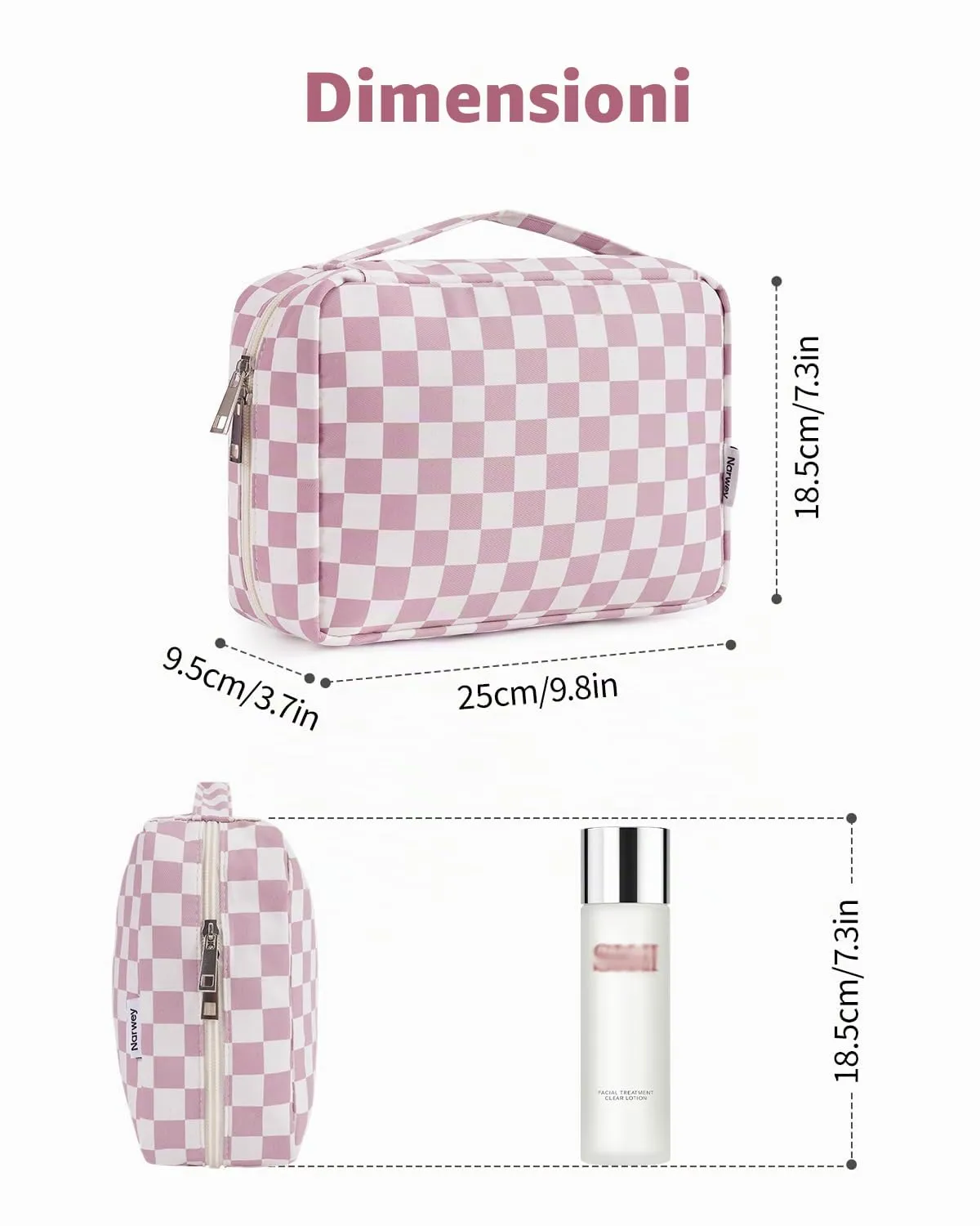 Narwey Beauty Case da Viaggio, Beauty Case da Appendere per Donna Uomo, Borsa da toilette Wash Bag da Travel Kit Viaggio, Trousse Pochette Trucchi Donna per Viaggio Accessori (Scacchiere Rosa Polvere) - immagine 5