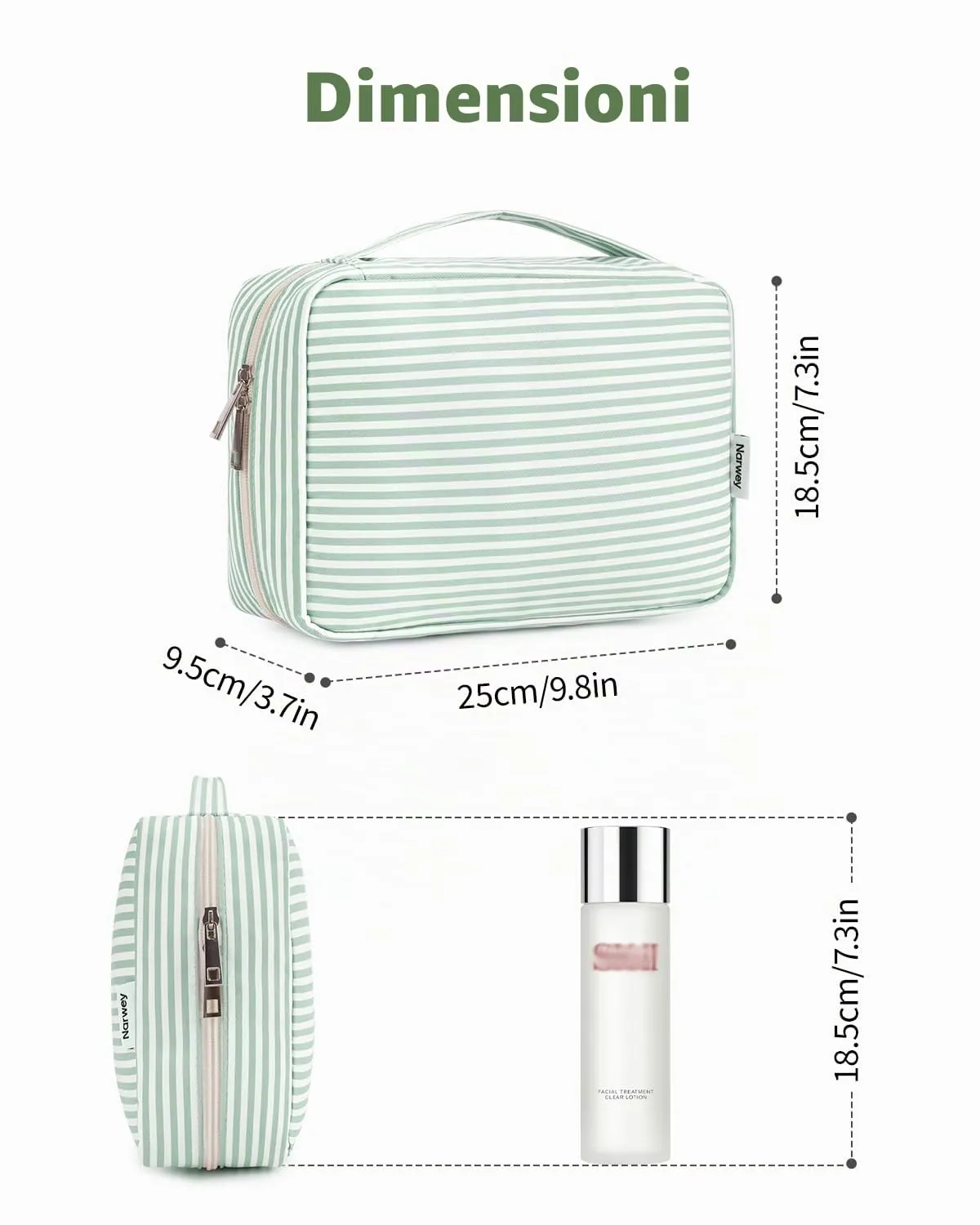 Narwey Beauty Case da Viaggio, Beauty Case da Appendere per Donna Uomo, Borsa da toilette Wash Bag da Travel Kit Viaggio, Trousse Pochette Trucchi Donna per Viaggio (Striscia Verde Menta) - immagine 5