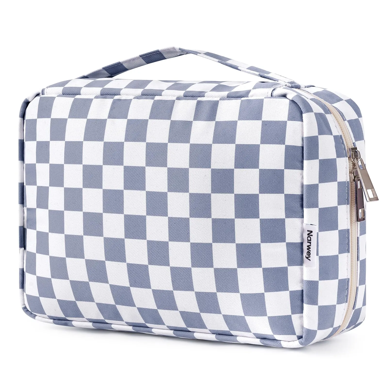 Narwey Beauty Case da Viaggio, Beauty Case da Appendere per Donna Uomo, Borsa da toilette Wash Bag da Travel Kit Viaggio, Trousse Pochette Trucchi Donna per Viaggio (Scacchiere Blu Grigiastro) - immagine 1