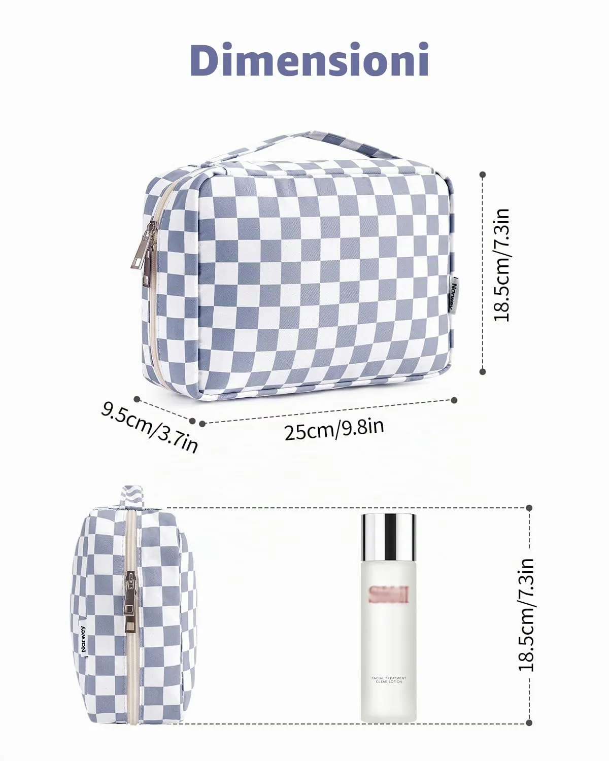 Narwey Beauty Case da Viaggio, Beauty Case da Appendere per Donna Uomo, Borsa da toilette Wash Bag da Travel Kit Viaggio, Trousse Pochette Trucchi Donna per Viaggio (Scacchiere Blu Grigiastro) - immagine 5
