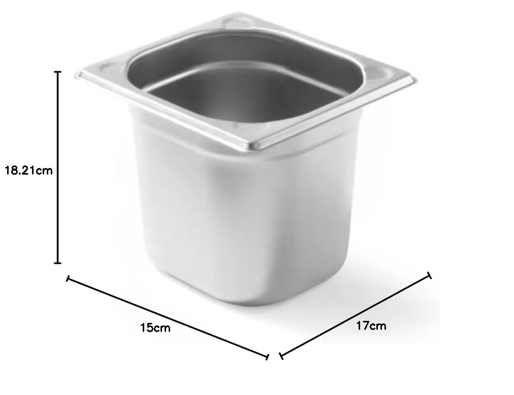 HENDI Contenitore Gastronorm GN 1/6, Kitchen Line, resistenza termica -40 °C a 250 °C, adatto a forno e bagnomaria, 2,4L, 176x162x(H) 150mm, acciaio inox - immagine 5