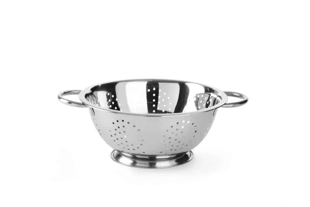 HENDI Scolapasta da cucina, cestello, colino, per cucinare e lavare pasta, verdure, frutta, insalate, rotondo, forato, con base e 2 maniglie, ø280x(H)135 mm, acero inoxidable - immagine 1