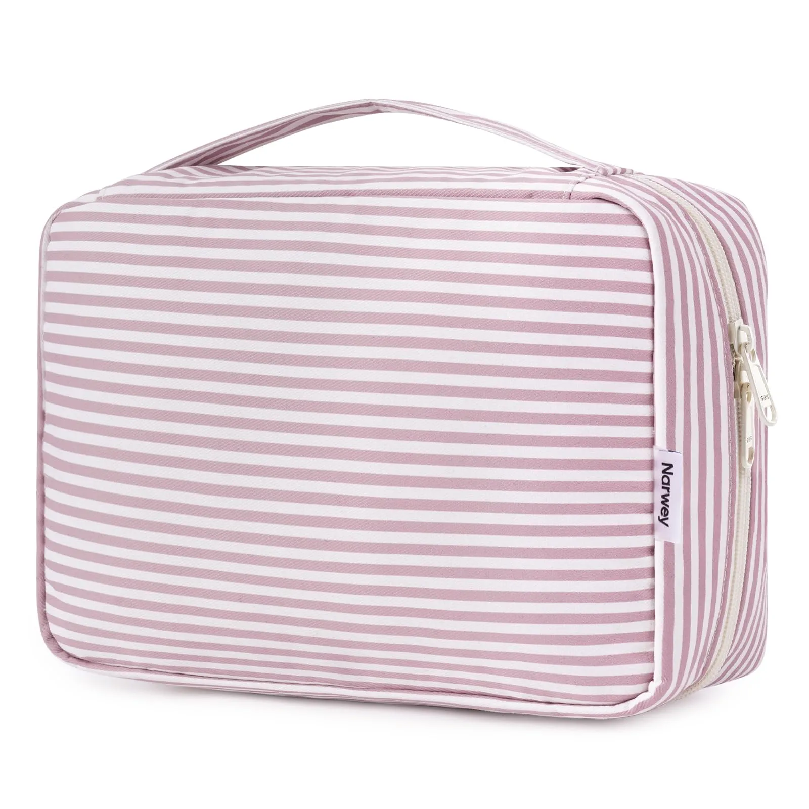 Narwey Beauty Case da Viaggio, Beauty Case da Appendere per Donna Uomo, Borsa da toilette Wash Bag da Travel Kit Viaggio, Trousse Pochette Trucchi Donna per Viaggio (Striscia Rosa Polvere) - immagine 1