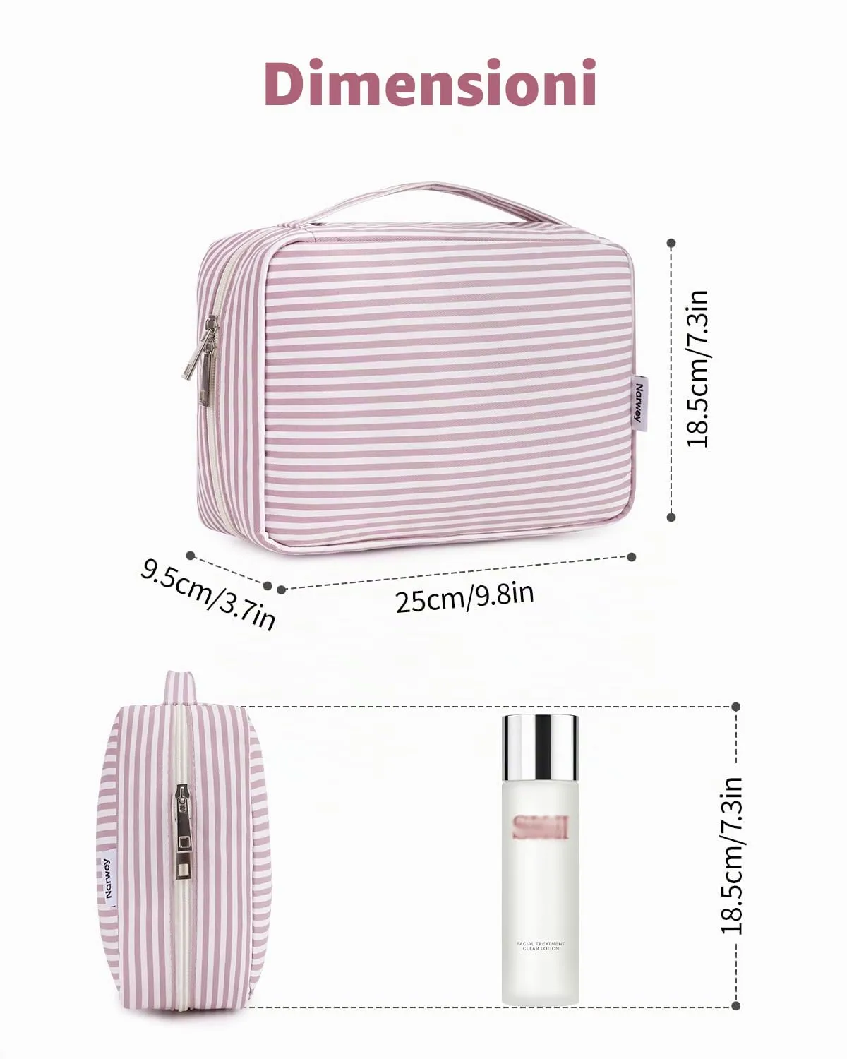 Narwey Beauty Case da Viaggio, Beauty Case da Appendere per Donna Uomo, Borsa da toilette Wash Bag da Travel Kit Viaggio, Trousse Pochette Trucchi Donna per Viaggio (Striscia Rosa Polvere) - immagine 5
