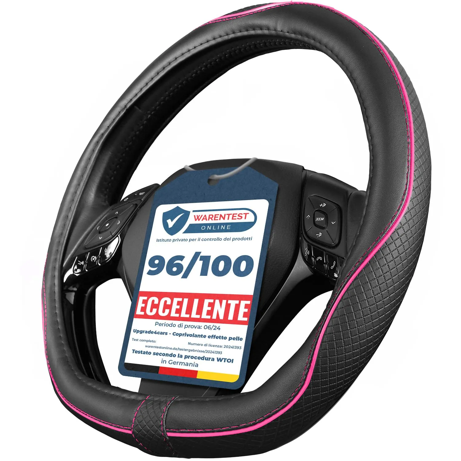 Upgrade4cars Coprivolante Tipo D Rosa Nero Finta Pelle 37-38 cm - immagine 1