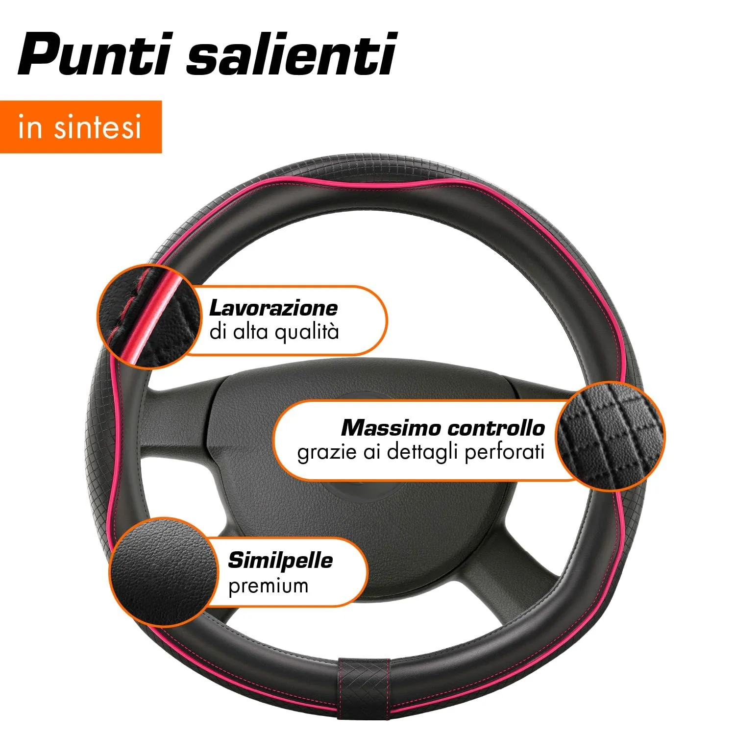 Upgrade4cars Coprivolante Tipo D Rosa Nero Finta Pelle 37-38 cm - immagine 4