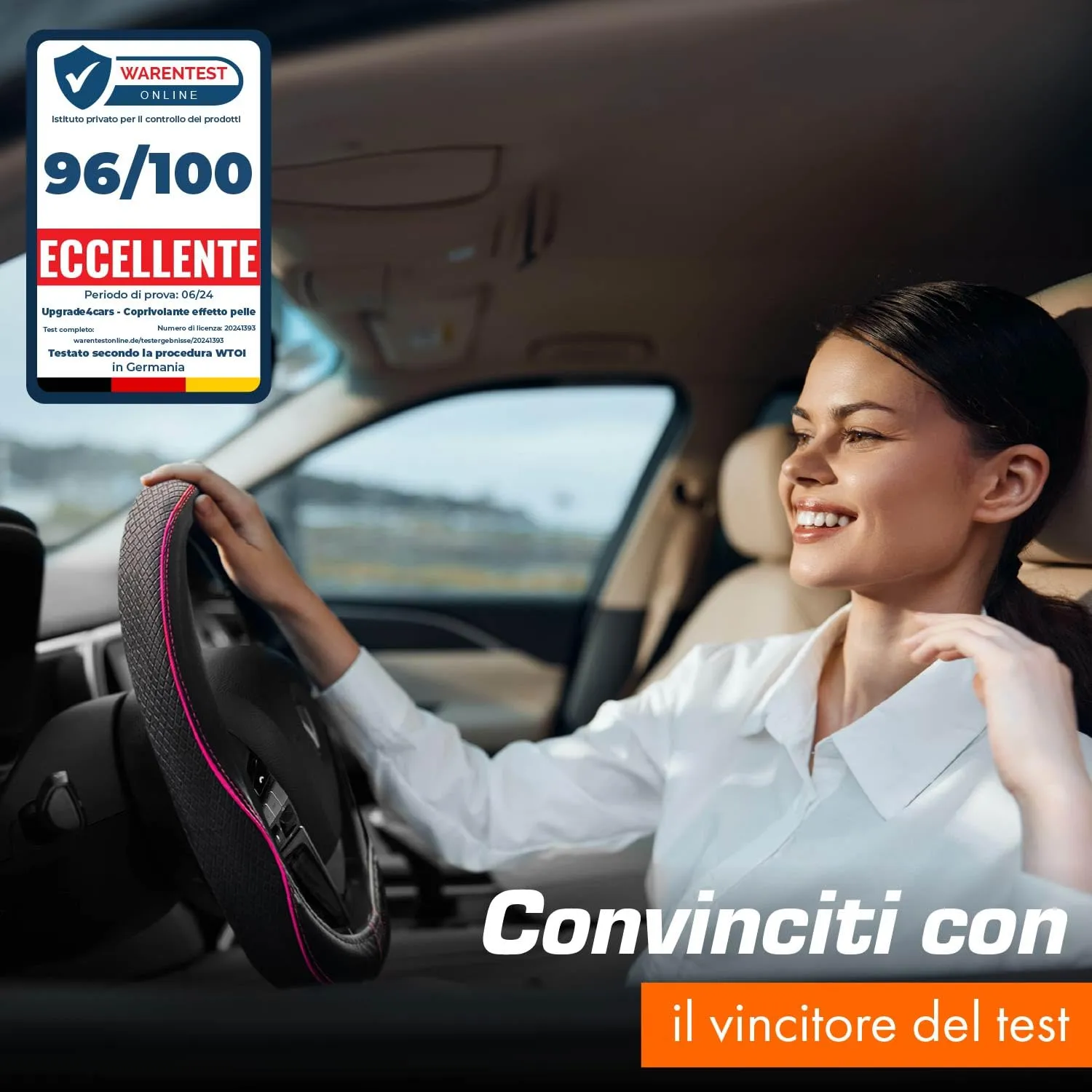 Upgrade4cars Coprivolante Tipo D Rosa Nero Finta Pelle 37-38 cm - immagine 5