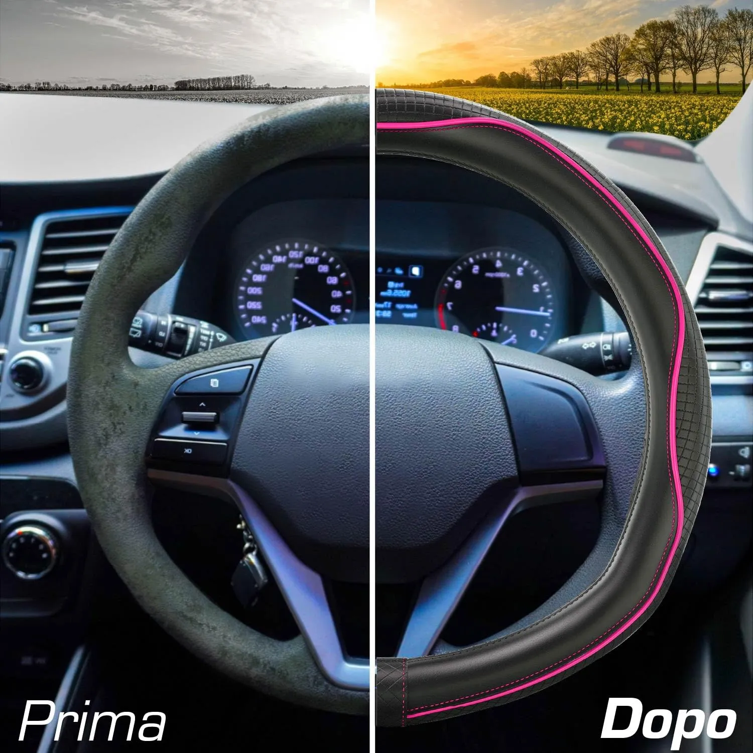 Upgrade4cars Coprivolante Tipo D Rosa Nero Finta Pelle 37-38 cm - immagine 6