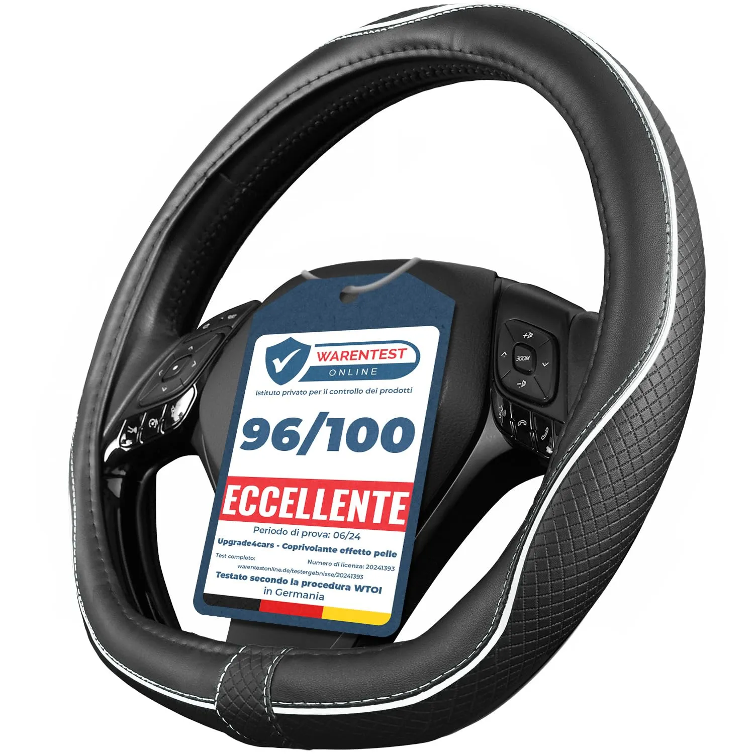 Upgrade4cars Coprivolante Tipo D Bianco Nero Finta Pelle 37-38 cm - immagine 1