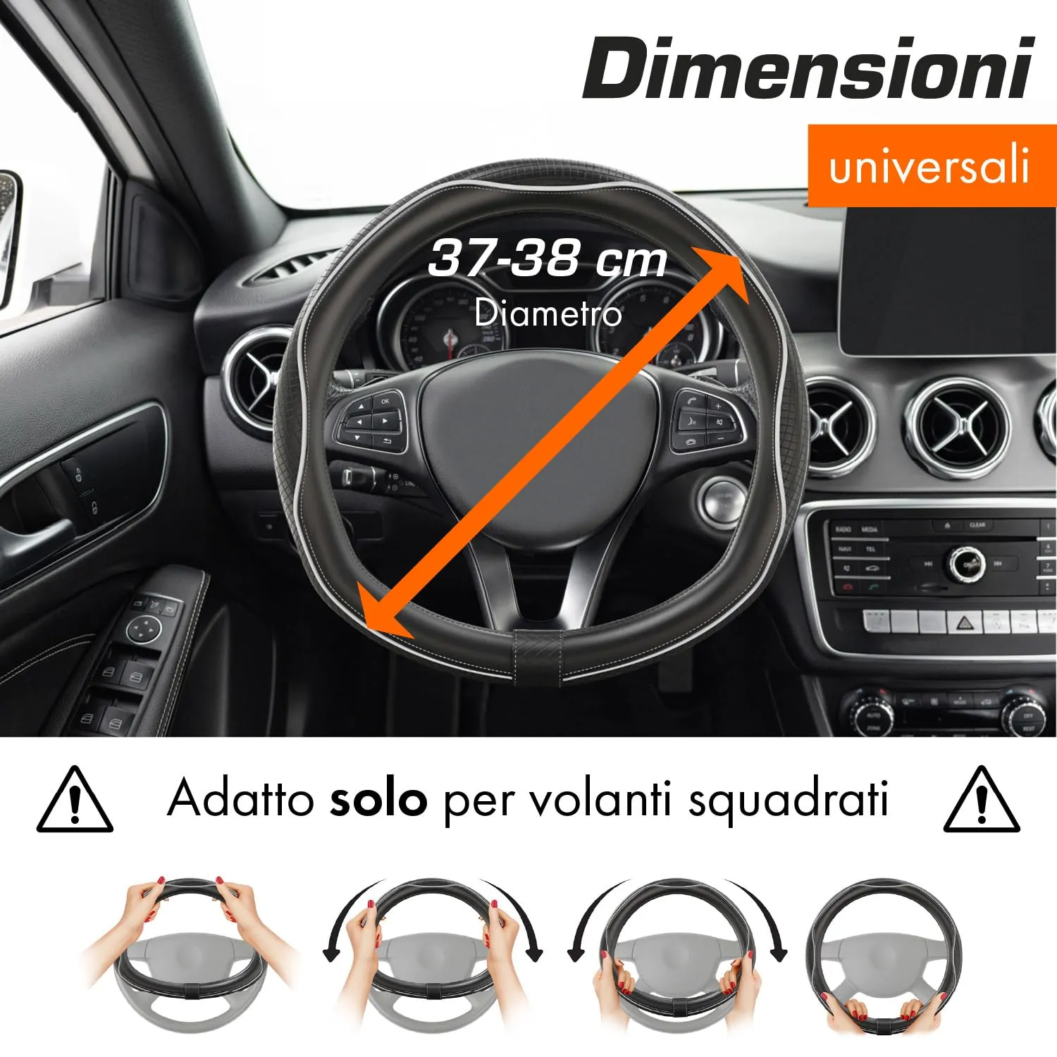 Upgrade4cars Coprivolante Tipo D Bianco Nero Finta Pelle 37-38 cm - immagine 3