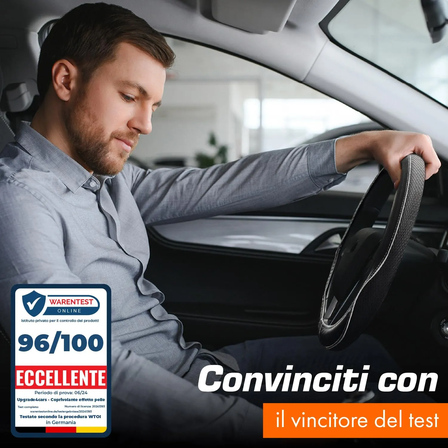 Upgrade4cars Coprivolante Tipo D Bianco Nero Finta Pelle 37-38 cm - immagine 5