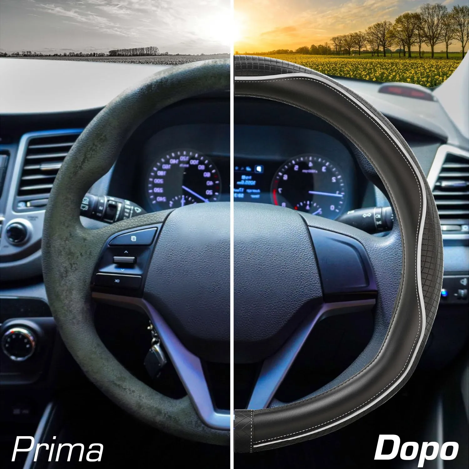 Upgrade4cars Coprivolante Tipo D Bianco Nero Finta Pelle 37-38 cm - immagine 6