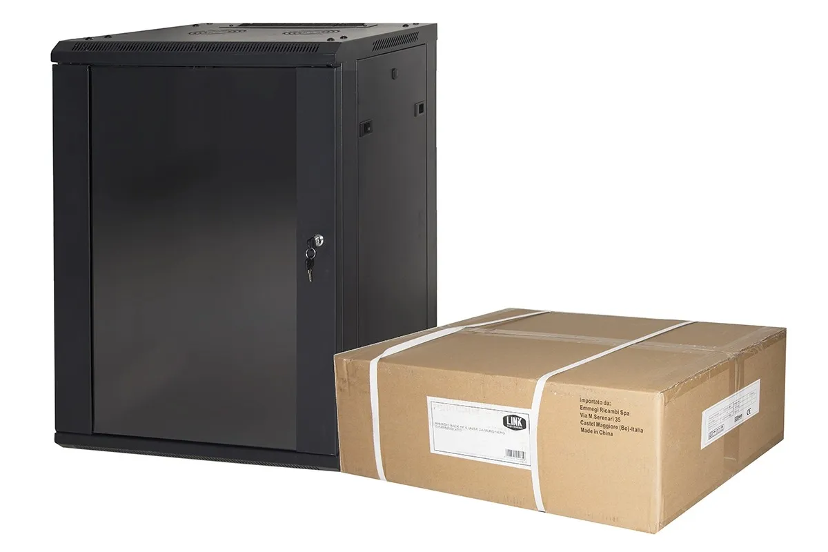 Armadio Rack 19 12 Unita' Da Muro (A) 635 X (L) 600 X (P) 450 Nero Disassemblato Porta Vetro - immagine 1