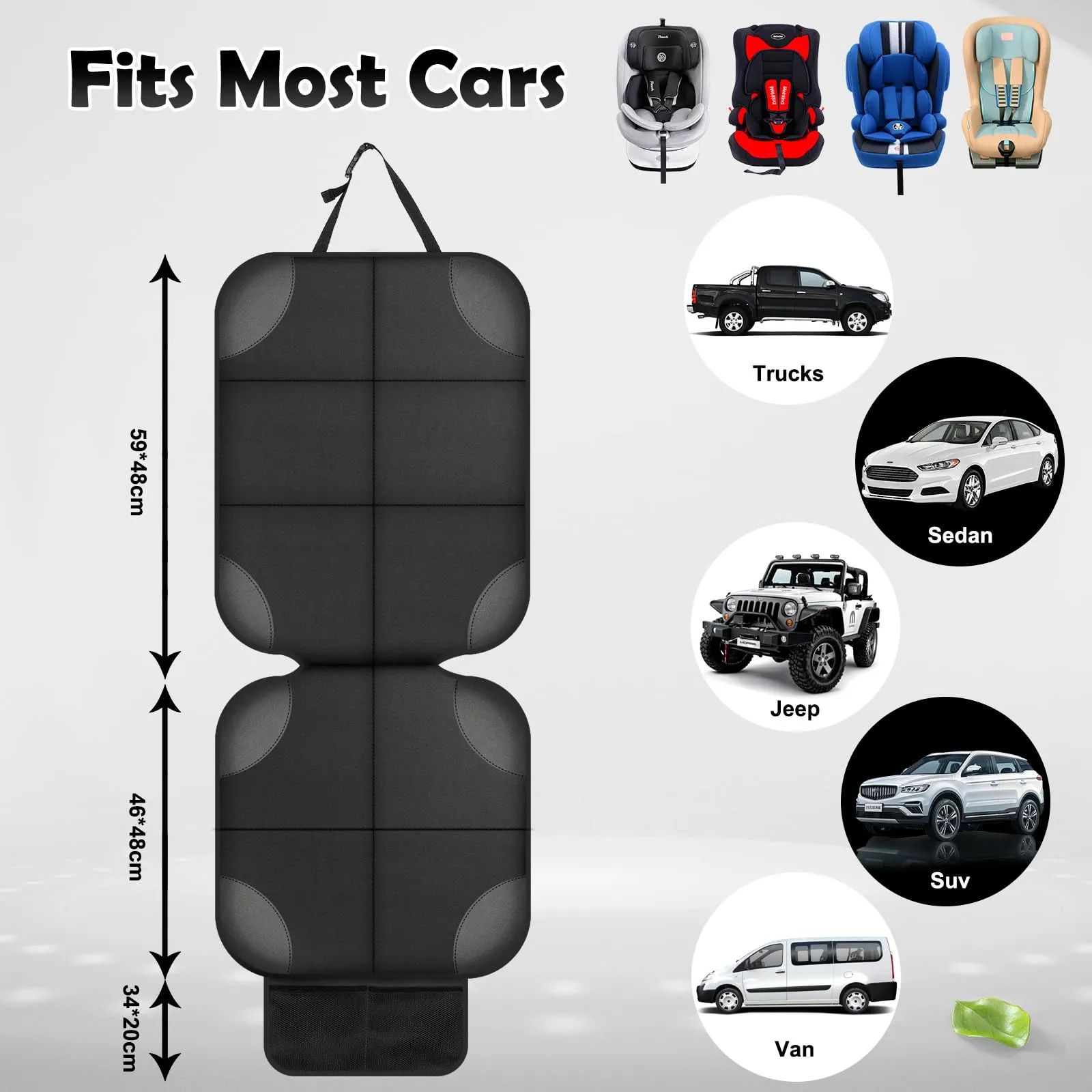 AiQInu Protezione Sedile Auto, Protezioni Per Seggiolino Auto Impermeabile Antiscivolo in Pelle E Tessuto per Bambini Compatibile con 2 Tasche Portaoggetti per Suv, Berlina - immagine 2