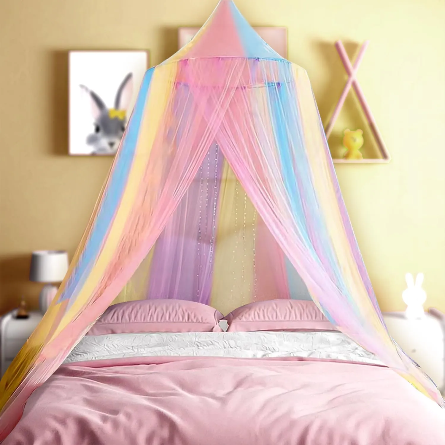 Zanzariera Letto,0.6 * 2.5 * 10.5m Baldacchino per letto Bimbi/matrimoniale/Singolo con Kit completo per sospensione,Baldacchino per letto matrimoniale,Zanzariera campeggio Universale Cupola-Colore - immagine 1