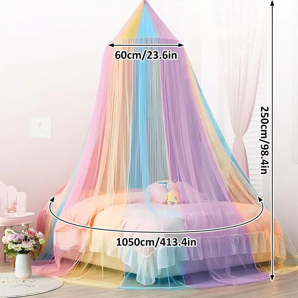Zanzariera Letto,0.6 * 2.5 * 10.5m Baldacchino per letto Bimbi/matrimoniale/Singolo con Kit completo per sospensione,Baldacchino per letto matrimoniale,Zanzariera campeggio Universale Cupola-Colore - immagine 2